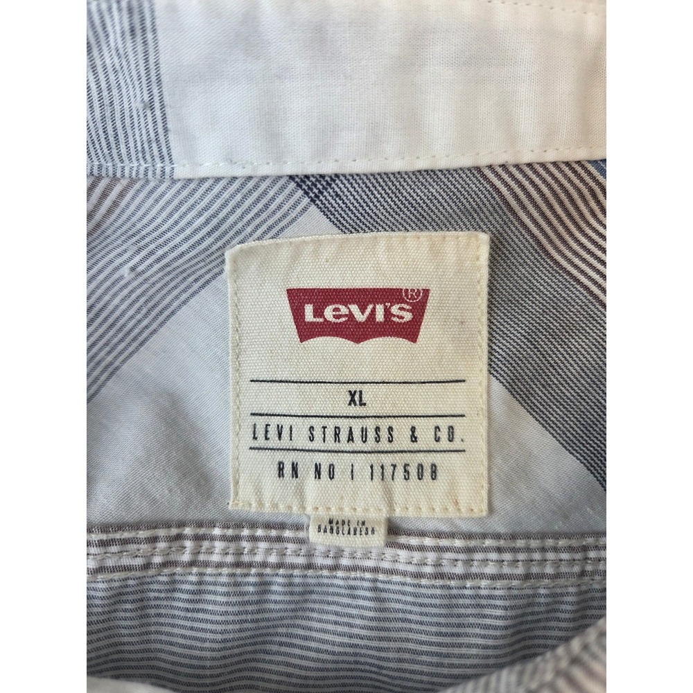 Levis Men's Blue White Plaid Long Sleeve Button Down Shirt XL Casual Lightweight - Picture 11 of 12